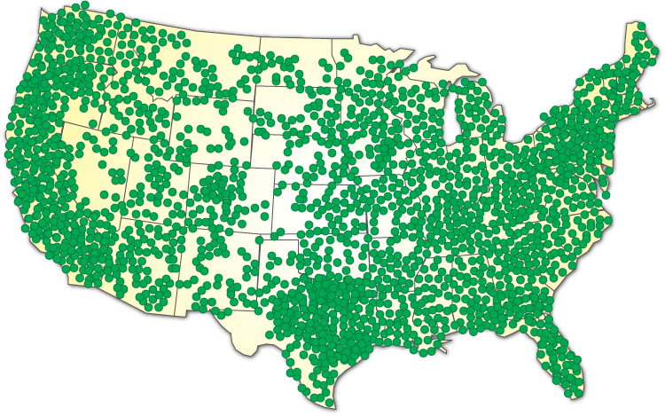 Allpoint ATMs are located from coast to coast throughout the United States.